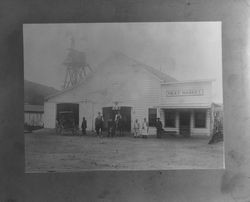 Unidentified rural meat market and barn, Sonoma County, California(?), about 1890