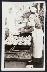 Grilling chicken for the chicken teriyaki "barbeque" at the Emmanji Temple