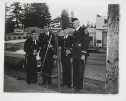 Salvation Army bell ringers at corner of Santa Rosa Ave. and Sonoma Ave, Santa Rosa, California, 1963