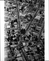 Aerial view of area surrounding St. Vincent's Church, Petaluma, California, 1973