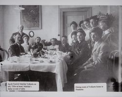 Jacob F. Volkerts family at dinner in the dining room of the Volkerts home in Petaluma, California, photographed between 1900 and 1910