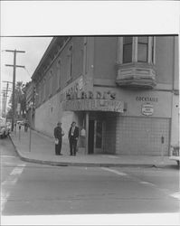 Ed Mannion and Bill Soberanes in front of Gilardi's, Petaluma, California, 1966