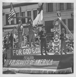 Petaluma Boy Scout float in the 1963 Sonoma-Marin Fair Parade, Petaluma, California, 1963