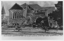 Fourth Street view of earthquake damage to the Public Library