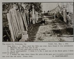 Lloyd gate at N. Barthelemy farm in Cotati, California, as shown in the Lloyd Co. catalog for 1912