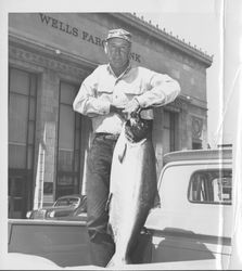 Bud Soldate with a large fish, Petaluma, California, about 1959