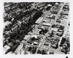 Aerial view of downtown Santa Rosa, California,looking west of E Street between Third Street and Tupper, 1962