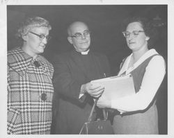 Edna Bovett with Rev. Godfrey J. Hartzel and Joanne B. Lasnik, Petaluma, California, 1965