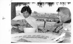 Pomo basket makers at a Petaluma Adobe Fiesta, Petaluma, California, 1973