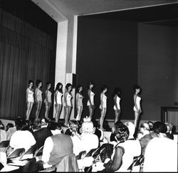 Miss Sonoma County candidates in swim suit competition, Santa Rosa, California, 1970