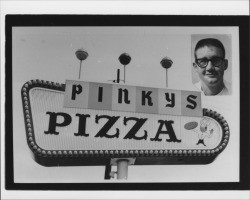 Sign board for Pinky's Pizza, Petaluma, California, 1976