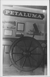 Wheel of the Steamer "Petaluma" on display at the Maritime Museum, San Francisco, California, about 1975
