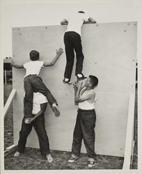 Scaling the Wall competition at the Sonoma County Fair, Santa Rosa, California, July 20, 1958