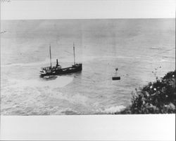 Schooner unloading railroad ties at Russian Gulch