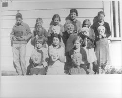 Joy School students holding masks, Occidental, California, 1950?