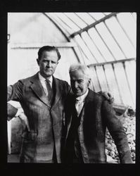 Luther Burbank and friend and physician Dr. Joseph Shaw in the greenhouse