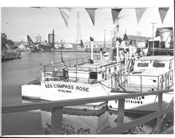 Boats docked along the Petaluma River, Petaluma, California, about 1970