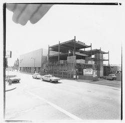 Girders, concrete forms and construction sign for the new Exchange Bank building, 545 Fourth Street, Santa Rosa, California, 1971