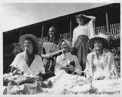 Girls dressed in "early days of California" costumes, Petaluma, California, 1974