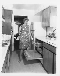 Kitchen of a Young America model home at Oak Lake Green subdivision, Petaluma, California, 1964