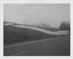 Christo's Running Fence shrouded in fog, Sonoma County, California, 1976