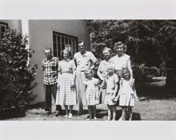 Alwes and McGregor families, and an unidentified family standing in front of 815 Beaver Street, Santa Rosa, California, about 1954