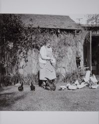 Catherine Harriett Goodwin in her back yard, Petaluma, California, 1940s