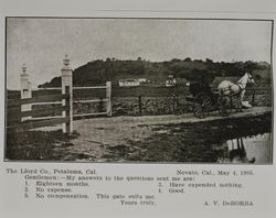 Lloyd gate at the A. V. DeBorda farm in Novato, California, as shown in the Lloyd Co. catalog for 1912