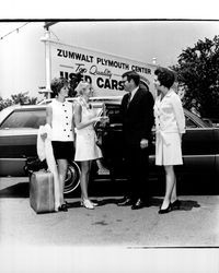 Laurie Ehlers, Miss Sonoma County receiving keys from Mr. Zumwalt, Santa Rosa, California, 1969