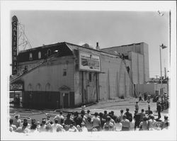 Extinguishing the fire at the California Theatre, Petaluma, California, 1957