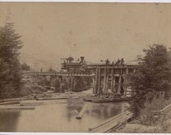 Coffee Grinder locomotive pulling a lumber train, Guerneville, California, about 1900