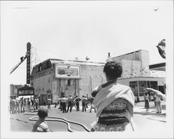 Extinguishing the fire at the California Theatre, Petaluma, California, 1957