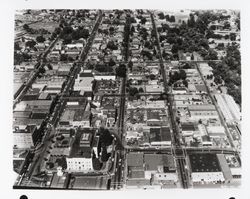 Looking west from the Courthouse, aerial view, Santa Rosa, California, 1982