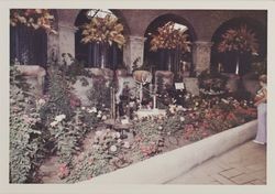 Sonoma Mission theme flower show at the Hall of Flowers at the Sonoma County Fair, Santa Rosa, California, 1969