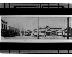 Petaluma and Santa Rosa Railway cars in Sebastopol, California before the depot was built, 1909