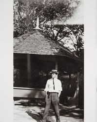 Eugene M. Weaver by the gazebo, Santa Rosa, California, 1909