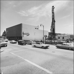 Pile driver on the site of the new Exchange Bank building, 550 Fourth Street, Santa Rosa, California, 1971