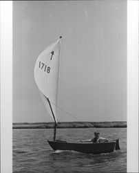 Boy sailing on the Petaluma River, July 28, 1973