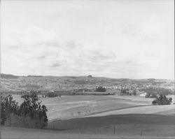 From hill south of town looking northwest toward Petaluma, California, 1956