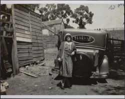 Anita Finley Dei with car prize, Bodega, California between 1928 and 1930