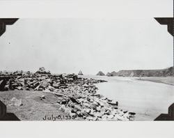 Destruction of the jetty at the mouth of the Russian River at Jenner, California, July 8, 1935