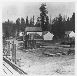 Looking east up Main Street from the Guerne Mill, Guerneville, California, 1873