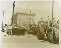 Construction equipment in Courthouse Square, Santa Rosa , California, 1968