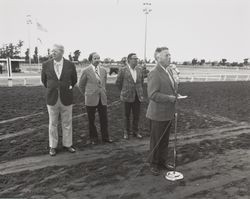 Sonoma County Fair Board members on the racetrack, Santa Rosa, California, about 1975