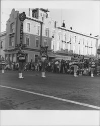 Baton Twirlers march in the Sonoma-Marin Fourth District parade, Petaluma, California, 1955