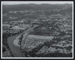 Aerial view of the Russian River near Healdsburg Avenue, Healdsburg, California, photographed between 1950 and 1970