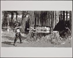 Illustration of timbering scenes near Korbel Mill, Rio Nido, California, October 30, 1886