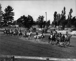 California Centaurs mounted junior drill team practicing at the Sonoma County Fairgrounds, Santa Rosa, California, 1946