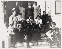 Denman, Leppo, and McNear family members pose on the front porch of the Denman rsidence, about 1904