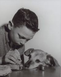 Richard Uhr and his dog, Petaluma, California, about 1960